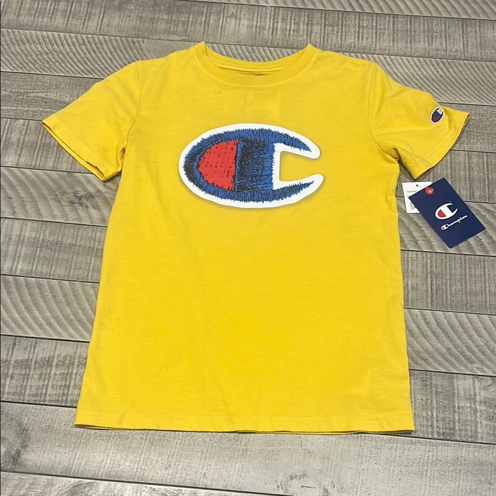 Champion Yellow and Blue Short Sleeve Tee Vibrant Logo